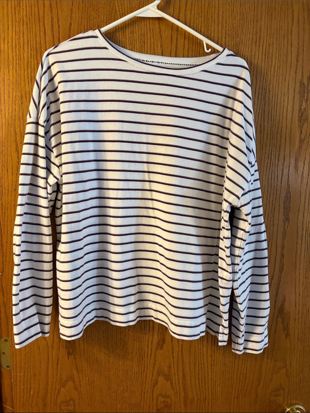 Fat Face White and Maroon Striped Long-Sleeve Crew